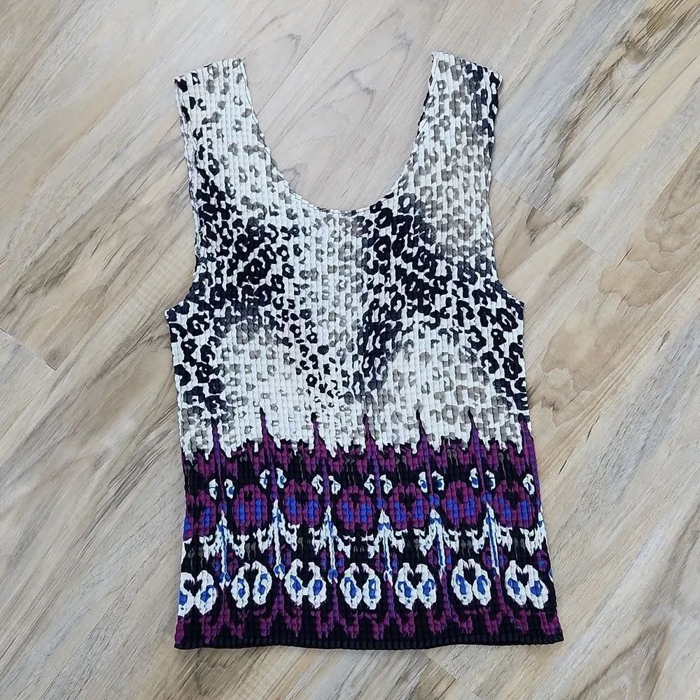 ☔️🍑Nicola Cheetah & Tribal Plisse Crinkled Sleeveless Top Large